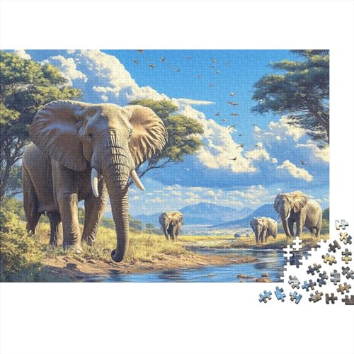 Elefant 1000-stückiges Puzzle Für Erwachsene EIN Unmögliches Geschicklichkeitsspiel Savanne Figurenpuzzle Familien-Puzzlespiel Home-Dekoration 1000pcs (75x50cm) von YYVKPMLXC