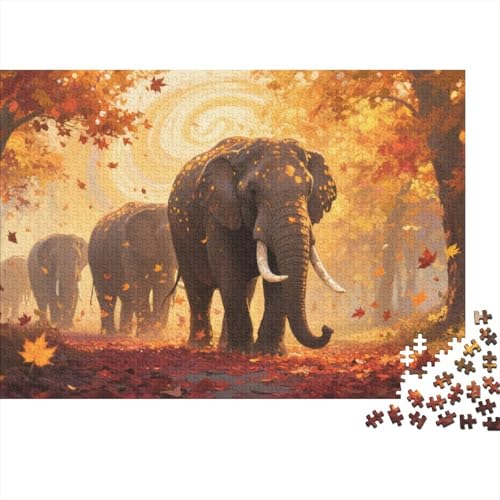 Elefants 1000-teilige Puzzles Für Erwachsene,Friedlicher Herbstwald Anspruchsvolles Spielzeug Denksport-Puzzle Home-Dekoration 1000pcs (75x50cm) von YYVKPMLXC
