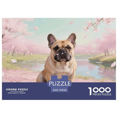 Französischer Bulldoggege 1000-stückiges Puzzle Für Erwachsene,Frühlings Landschaft Anspruchsvolles Spielzeug Familien-Puzzlespiel Home-Dekoration 70x50cm/1000pcs von YYVKPMLXC