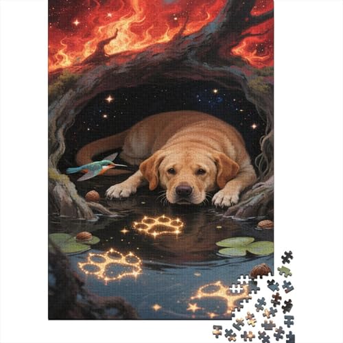 Golden-Retriever 1000-teiliges Puzzle Für Erwachsene, Flammen Herausforderungsspielzeug Holzpuzzles Lernspiel Spielzeug Geschenk Home-Dekoration 1000pcs (75x50cm) von YYVKPMLXC