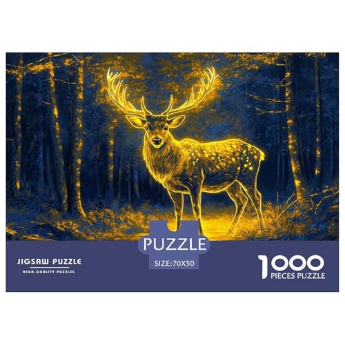 Hirsch 1000-stückiges Puzzle Für Erwachsene,Nighttime Wald EIN Unmögliches Geschicklichkeitsspiel Denksport-Puzzle Home-Dekoration 70x50cm/1000pcs von YYVKPMLXC