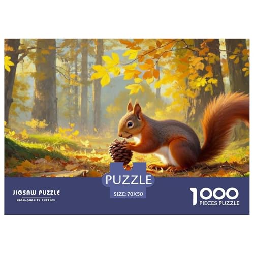 Kleiner Eichhörnchen 1000-teilige Puzzles Für Erwachsene,Herbstwald Landscape Herausforderungsspielzeug Denksport-Puzzle, Familien-Puzzlespiel Home-Dekoration 70x50cm/1000pcs von YYVKPMLXC