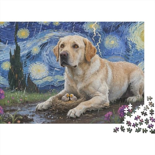 Labrador-Retriever Hund 1000-teilige Puzzles Für Erwachsene,Regenszene EIN Unmögliches Geschicklichkeitsspiel Intelligenz-Puzzle Home-Dekoration 1000pcs (75x50cm) von YYVKPMLXC