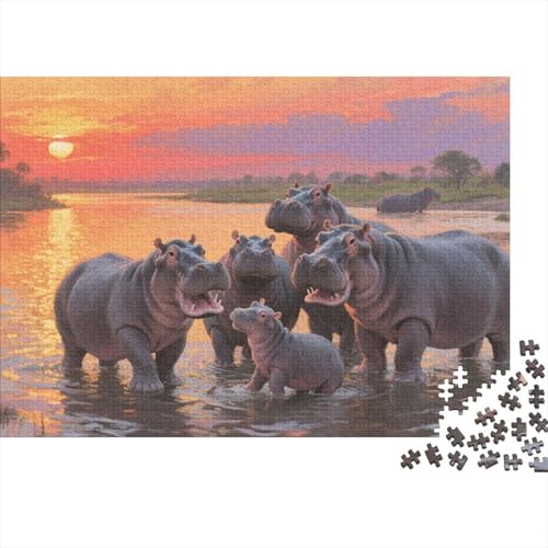 Nilpferds 1000-teilige Puzzles Für Erwachsene,Sonnenuntergang am Fluss Anspruchsvolles Spielzeug Intelligenz-Puzzle Home-Dekoration 1000pcs (75x50cm) von YYVKPMLXC