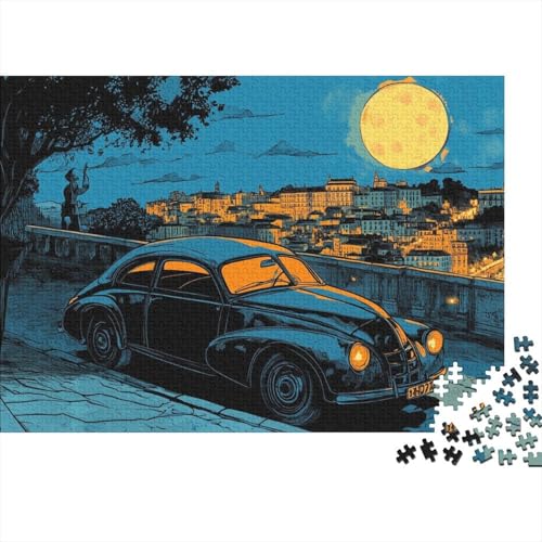 Oldtimer Limousine 1000-stückiges Puzzle Für Erwachsene City Nachtansicht Anspruchsvolles Spielzeug Schnipselpuzzle Familien-Puzzlespiel Home-Dekoration 1000pcs (75x50cm) von YYVKPMLXC