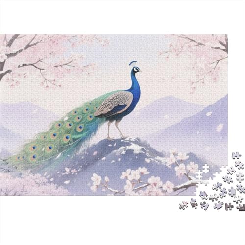 Pfau 1000-teilige Puzzles Für Erwachsene,Schneebedeckter Kirschblüten Berg Anspruchsvolles Intelligenz-Puzzle Spielzeug, Familien-Puzzlespiel Home-Dekoration 1000pcs (75x50cm) von YYVKPMLXC
