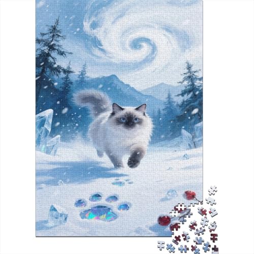 Puzzle Balinese Katze Mit 1000 Teilen Für Erwachsene, Winter Schneeszenery EIN Unmögliches Geschicklichkeitsspiel Holzpuzzles Familien-Puzzlespiel Home-Dekoration 1000pcs (75x50cm) von YYVKPMLXC