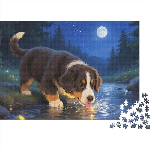 Puzzle Berner Sennenhund Hund Mit 1000 Teilen Für Erwachsene,Mond Bach Wald EIN Unmögliches Geschicklichkeitsspiel Familien-Puzzlespiel Home-Dekoration 1000pcs (75x50cm) von YYVKPMLXC