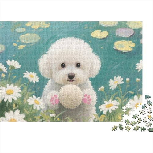 Puzzle Bichon Frisé Hund 1000 Stücken Für Erwachsene,Seerosendeichblume Intelligenz-Puzzle Herausforderungsspielzeug, Familien-Puzzlespiel Home-Dekoration 1000pcs (75x50cm) von YYVKPMLXC