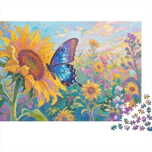 Puzzle Blaue Schmetterling 1000 Stücken Für Erwachsene,Farbiges Blumenfeld EIN Unmögliches Geschicklichkeitsspiel Lernspiel Spielzeug Geschenk Home-Dekoration 1000pcs (75x50cm) von YYVKPMLXC
