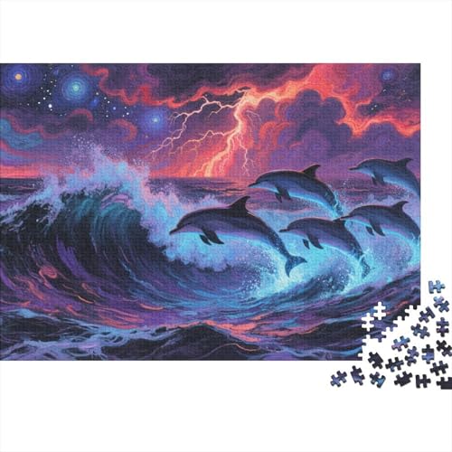 Puzzle Delfine Mit 1000 Teilen Für Erwachsene,Lebendiges Farbiges Meer Herausforderungsspielzeug Denksport-Puzzle Home-Dekoration 1000pcs (75x50cm) von YYVKPMLXC