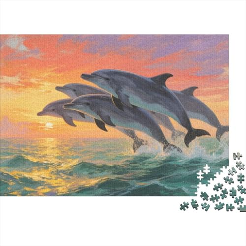 Puzzle Delfine Mit 1000 Teilen Für Erwachsene,Sonnenuntergang am Meer EIN Unmögliches Geschicklichkeitsspiel Familien-Puzzlespiel Home-Dekoration 1000pcs (75x50cm) von YYVKPMLXC