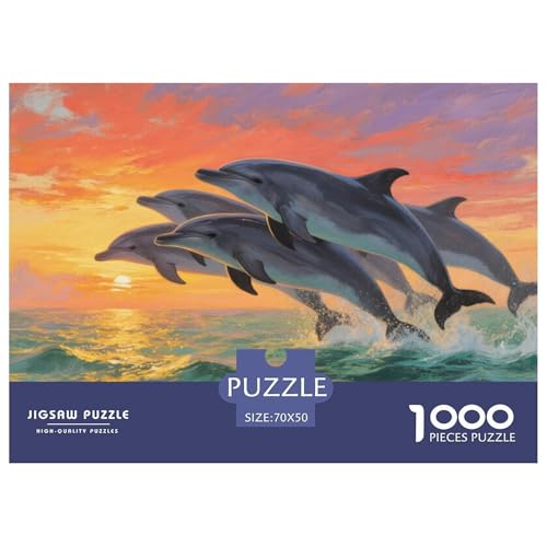 Puzzle Delfine Mit 1000 Teilen Für Erwachsene,Sonnenuntergang am Meer EIN Unmögliches Geschicklichkeitsspiel Familien-Puzzlespiel Home-Dekoration 70x50cm/1000pcs von YYVKPMLXC