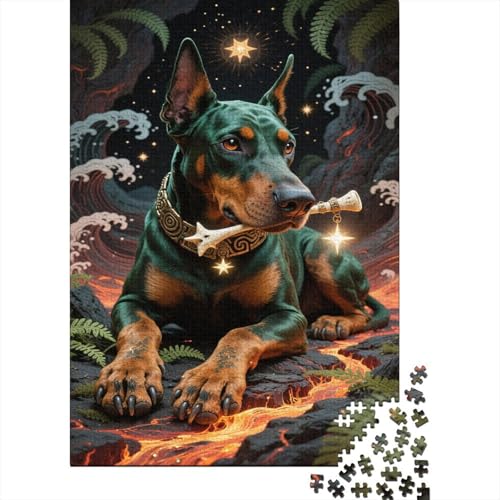 Puzzle Dobermannn Mit 1000 Teilen Für Erwachsene, Nacht-Fantasie Herausforderungsspielzeug Schnipselpuzzle Familien-Puzzlespiel Home-Dekoration 1000pcs (75x50cm) von YYVKPMLXC