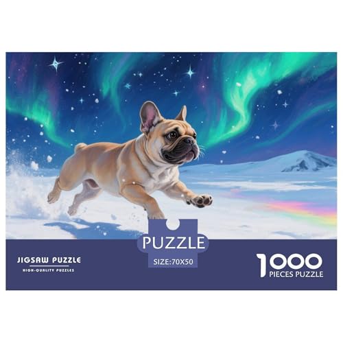 Puzzle Französischer Bulldoggege Mit 1000 Teilen Für Erwachsene,Nordlicht Snowfield Anspruchsvolles Spielzeug Lernspiel Spielzeug Geschenk Home-Dekoration 70x50cm/1000pcs von YYVKPMLXC