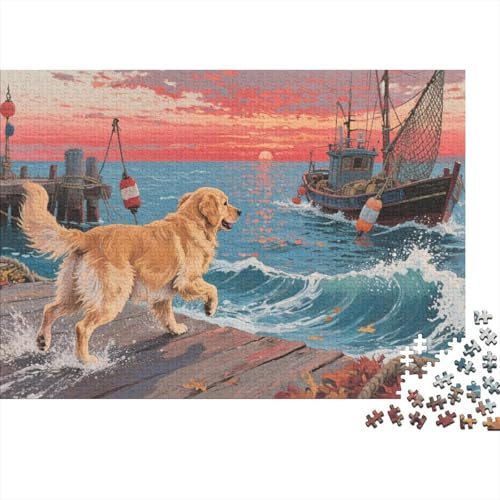 Puzzle Golden Retriever Hund Mit 1000 Teilen Für Erwachsene,Hafen Sonnenuntergang EIN Unmögliches Geschicklichkeitsspiel Familien-Puzzlespiel Home-Dekoration 1000pcs (75x50cm) von YYVKPMLXC