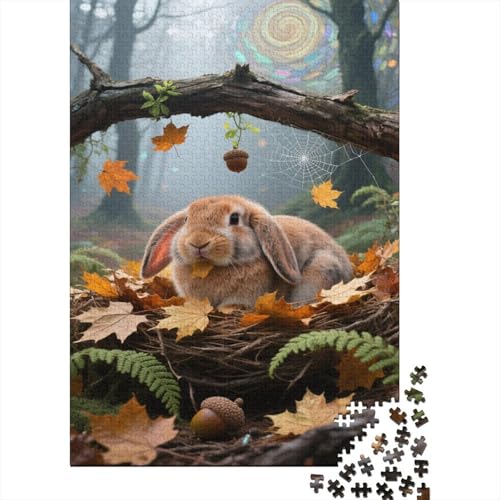 Puzzle Lop-Eared Hase Mit 1000 Teilen Für Erwachsene, Anspruchsvolles Spielzeug Herbstlicher Wald Landscape Holzpuzzles Lernspiel Spielzeug Geschenk Home-Dekoration 1000pcs (75x50cm) von YYVKPMLXC