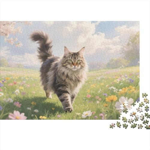 Puzzle Maine Coon-Katze Mit 1000 Teilen Für Erwachsene,Frühlings Blumenszene Anspruchsvolles Spielzeug Intelligenz-Puzzle Home-Dekoration 1000pcs (75x50cm) von YYVKPMLXC