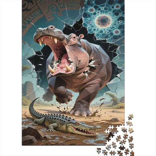 Puzzle Nilpferd Mit 1000 Teilen Für Erwachsene, Krokodil Anspruchsvolles Spielzeug Figurenpuzzle Lernspiel Spielzeug Geschenk Home-Dekoration 1000pcs (75x50cm) von YYVKPMLXC