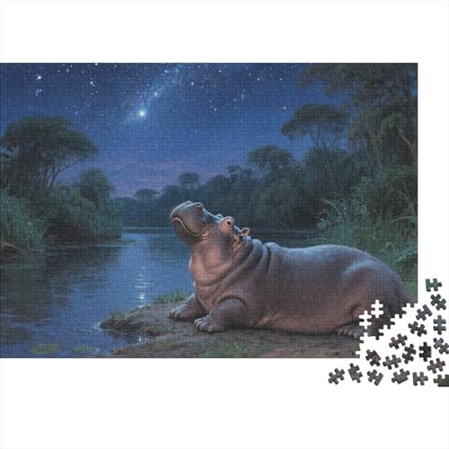 Puzzle Nilpferd Mit 1000 Teilen Für Erwachsene,Dschungelfluss EIN Unmögliches Geschicklichkeitsspiel Lernspiel Spielzeug Geschenk Home-Dekoration 1000pcs (75x50cm) von YYVKPMLXC