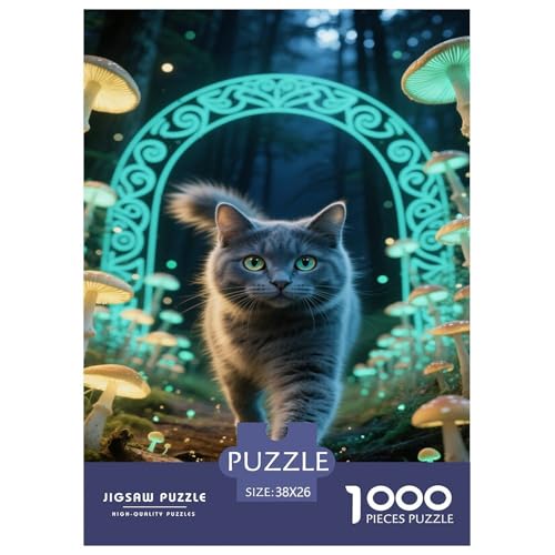 Puzzle Russisch-Blaue Katze Mit 1000 Teilen Für Erwachsene,Glühende Pilze Anspruchsvolles Spielzeug Lernspiel Spielzeug Geschenk Home-Dekoration 38x26cm/1000pcs von YYVKPMLXC
