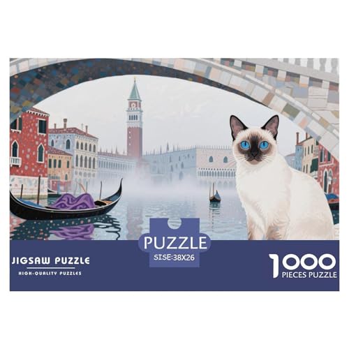 Puzzle Siamesenkater Mit 1000 Teilen Für Erwachsene,Venediger Kanal Scenery EIN Unmögliches Geschicklichkeitsspiel Familien-Puzzlespiel Home-Dekoration 38x26cm/1000pcs von YYVKPMLXC