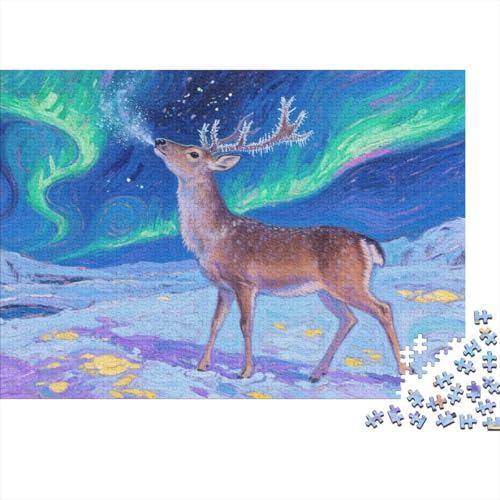 Puzzle Sikahirsch Mit 1000 Teilen Für Erwachsene,Nordlicht Scene EIN Unmögliches Geschicklichkeitsspiel Familien-Puzzlespiel Home-Dekoration 1000pcs (75x50cm) von YYVKPMLXC