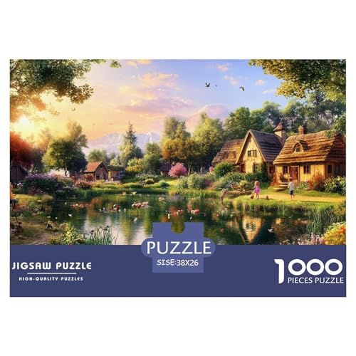 Puzzle ländliche Landschaft 1000 Stücken Für Erwachsene,Bauernhaus und Teich EIN Unmögliches Geschicklichkeitsspiel Lernspiel Spielzeug Geschenk Home-Dekoration 38x26cm/1000pcs von YYVKPMLXC