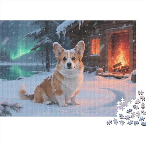 Puzzles Corgi Aus 1000 Teilen Für Erwachsene,Schneenacht Hüttenszene EIN Unmögliches Geschicklichkeitsspiel Intelligenz-Puzzle Home-Dekoration 1000pcs (75x50cm) von YYVKPMLXC