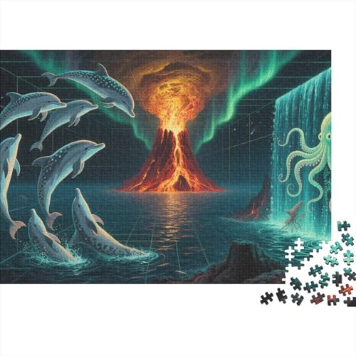Puzzles Delfine Aus 1000 Teilen Für Erwachsene,Volcano & Nordlicht EIN Unmögliches Geschicklichkeitsspiel Intelligenz-Puzzle Home-Dekoration 1000pcs (75x50cm) von YYVKPMLXC