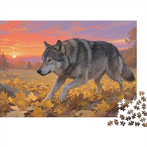 Puzzles Grauer Wolf Aus 1000 Teilen Für Erwachsene,Herbstfeld EIN Unmögliches Geschicklichkeitsspiel Intelligenz-Puzzle Home-Dekoration 1000pcs (75x50cm) von YYVKPMLXC