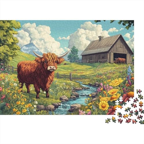Puzzles Mit 1000 Stücken Für Erwachsene Highland Rinder EIN Unmögliches Geschicklichkeitsspiel Blume Holzpuzzles Lernspiel Spielzeug Geschenk Home-Dekoration 1000pcs (75x50cm) von YYVKPMLXC
