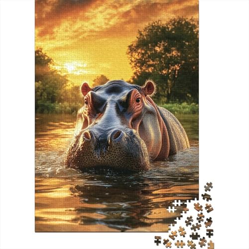 Puzzles Nilpferd Mit 1000 Stücken Für Erwachsene, Dämmerungswasser EIN Unmögliches Geschicklichkeitsspiel Holzpuzzles Familien-Puzzlespiel Home-Dekoration 1000pcs (75x50cm) von YYVKPMLXC