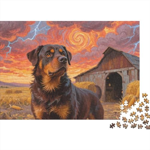 Rottweiler Hund 1000-teilige Puzzles Für Erwachsene,Ländliche Farm Herausforderungsspielzeug Denksport-Puzzle, Familien-Puzzlespiel Home-Dekoration 1000pcs (75x50cm) von YYVKPMLXC