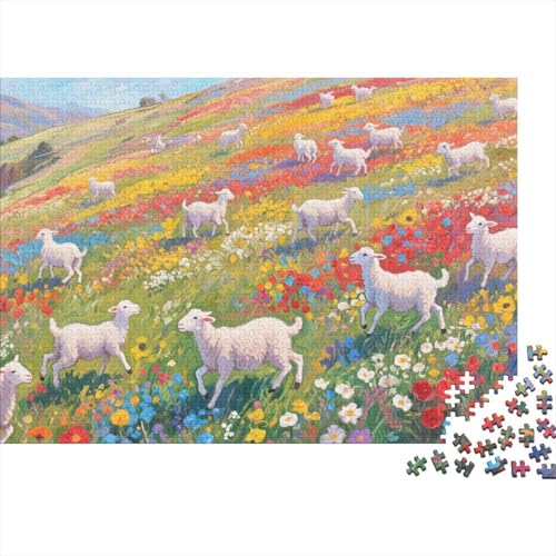 Schaf 1000-teiliges Puzzle Für Erwachsene,Farbiges Blumenfeld Pastorale Landschaft Denksport-Puzzle Herausforderungsspielzeug, Familien-Puzzlespiel Home-Dekoration 1000pcs (75x50cm) von YYVKPMLXC