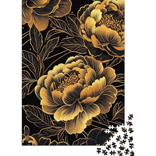 Schwarze Goldblume 1000-teiliges Puzzle Für Erwachsene, Pfingst Rose Herausforderungsspielzeug Holzpuzzles Lernspiel Spielzeug Geschenk Home-Dekoration 1000pcs (75x50cm) von YYVKPMLXC