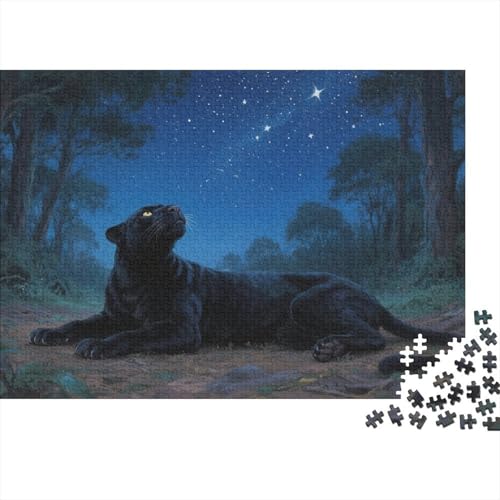 Schwarzer Panther 1000-stückiges Puzzle Für Erwachsene,Sternenhimmel Nacht Forest EIN Unmögliches Geschicklichkeitsspiel Denksport-Puzzle Home-Dekoration 1000pcs (75x50cm) von YYVKPMLXC