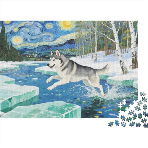 Sibirischer Husky Hund 1000-teilige Puzzles Für Erwachsene,Gefrorener Fluss Herausforderungsspielzeug Denksport-Puzzle, Familien-Puzzlespiel Home-Dekoration 1000pcs (75x50cm) von YYVKPMLXC