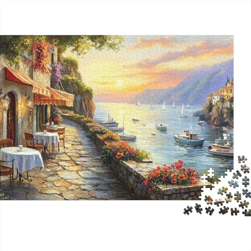 Sonnenuntergang an der See 1000-teiliges Puzzle Für Erwachsene Florale Elemente Herausforderungsspielzeug Holzpuzzles Lernspiel Spielzeug Geschenk Home-Dekoration 1000pcs (75x50cm) von YYVKPMLXC