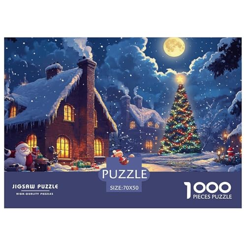 Weihnachtsbaum 1000-teilige Puzzles Für Erwachsene EIN Unmögliches Geschicklichkeitsspiel Schneestadt Familien-Puzzlespiel Home-Dekoration 70x50cm/1000pcs von YYVKPMLXC