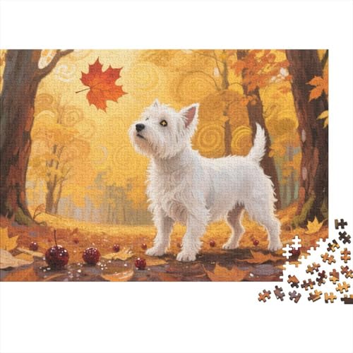 West Highland Weißer Terrier 1000-teiliges Puzzle Für Erwachsene,Herbstwald Herausforderungsspielzeug Intelligenz-Puzzle Lernspiel Spielzeug Home-Dekoration 1000pcs (75x50cm) von YYVKPMLXC