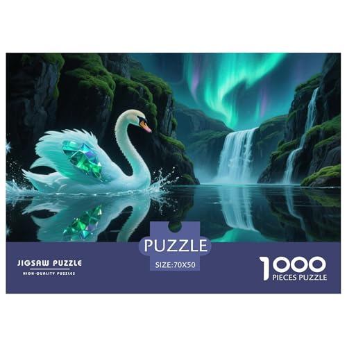White Schwan 1000-stückiges Puzzle Für Erwachsene,Nordlicht Waterfall EIN Unmögliches Geschicklichkeitsspiel Denksport-Puzzle Home-Dekoration 70x50cm/1000pcs von YYVKPMLXC