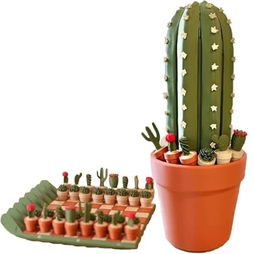 3D-gedrucktes Kaktus-Schachbrett-Set, aufrollbares tragbares Reise-Schachspiel mit Sukkulenten-Themen, einzigartiges lustiges Geschenk für Pflanzenliebhaber und Schach-Enthusiasten von YZBBSH
