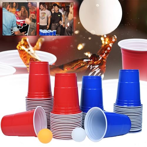 YZNAHRE Beer Pong Becher,(200 Beerpong Becher 20 Bällen) Bierpong Becher Set,Partybecher 100 Rot und 100 Blau 16.23oZ,mehrwegbecher Für Party Trinkspiele von YZNAHRE