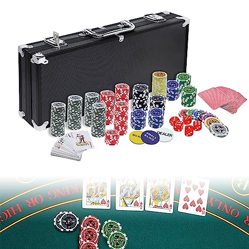 YZNAHRE Pokerkoffer 500 Chips Texas Poker Set mit Aluminium-Koffer (2 Schlüssel) Dealer Small Blind Big Blind Buttons und 5 Würfel，Schwarz von YZNAHRE