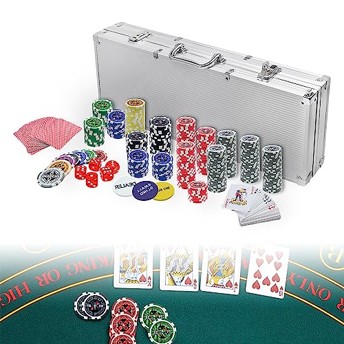 YZNAHRE Pokerkoffer 500 Chips Texas Poker Set mit Aluminium-Koffer (2 Schlüssel) Dealer Small Blind Big Blind Buttons und 5 Würfel，Silber von YZNAHRE