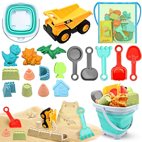 YZNlife sandspielzeug 19Pcs Strandspielzeug, Kinder Strandspielzeug Spielzeug inkl. Faltbarer Strandeimer, Netzbeutel, Sandformen, Sandschaufel, Strand Sandspielzeug für Jungen Mädchen von YZNlife