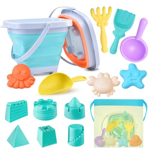 YZNlife Strandspielzeug, 16 Sandspielzeuge, Sandspielzeug mit Formen von Schloss- und Meerestieren, Sandschaufeln, Netztasche, Reisespielzeug für Jungen und Mädchen YZNlife Strandspielzeug, 16 Sandspielzeuge, Sandspielzeug mit Formen von Schloss- und Meerestieren, Sandschaufeln, Netztasche, Reisespielzeug für Jungen und Mädchen von YZNlife