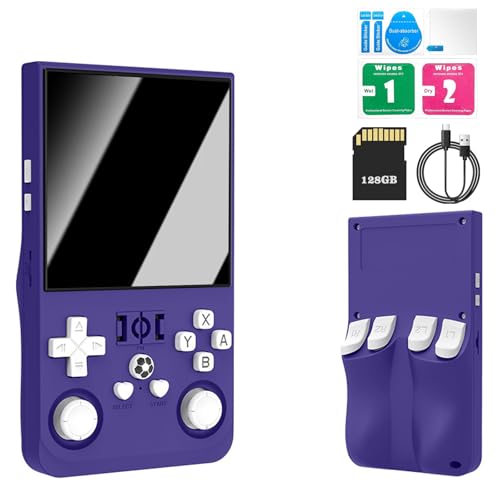 Retro Konsole Handheld R36 Max, 4-Zoll-IPS Retro Handheld Game Console, Retro Handheld Spielkonsole - 128 GB Speicher, über 40.000 Spiele, Linux-System, 4000-mAh-Akku, Tragbare Spielkonsole (Lila) von YZOSTFON