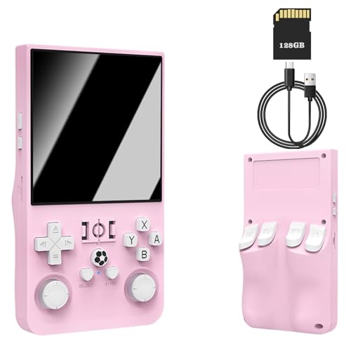 Retro Konsole Handheld R36 Max, 4-Zoll-IPS Retro Handheld Game Console, Retro Handheld Spielkonsole - 128 GB Speicher, über 40.000 Spiele, Linux-System, 4000-mAh-Akku, Tragbare Spielkonsole (Rosa) von YZOSTFON